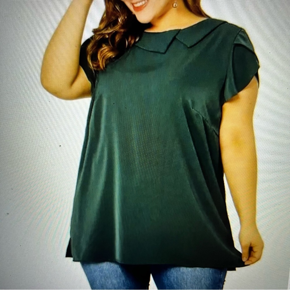 Agnes Orinda Womens 3X Bouse Green Chiffon Solid Cap Short Sleeve Hip Length NWT